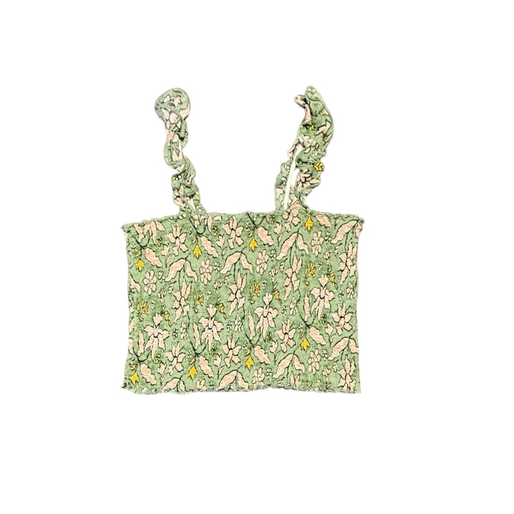 Aerie Green Floral Smocked Crop Top Size Medium